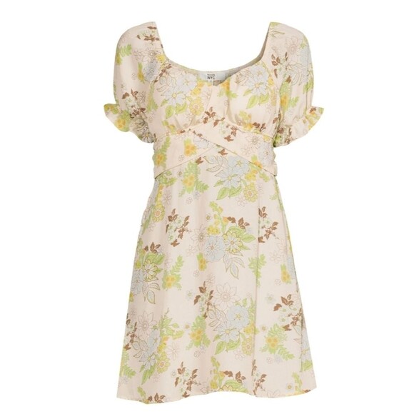 Madden NYC Juniors’ Peasant Dress with Puff Sleeves and Back Tie, Size XL - Picture 1 of 9